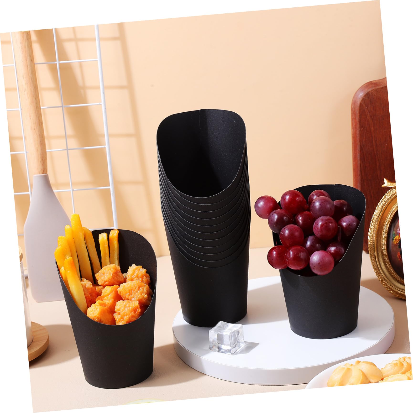 Alasum 100 Bicchieri di Carta Nero Apertura Obliqua da 14oz per Patatine Fritte, Capacità Grande e Comodi, per Eventi e Ristoranti