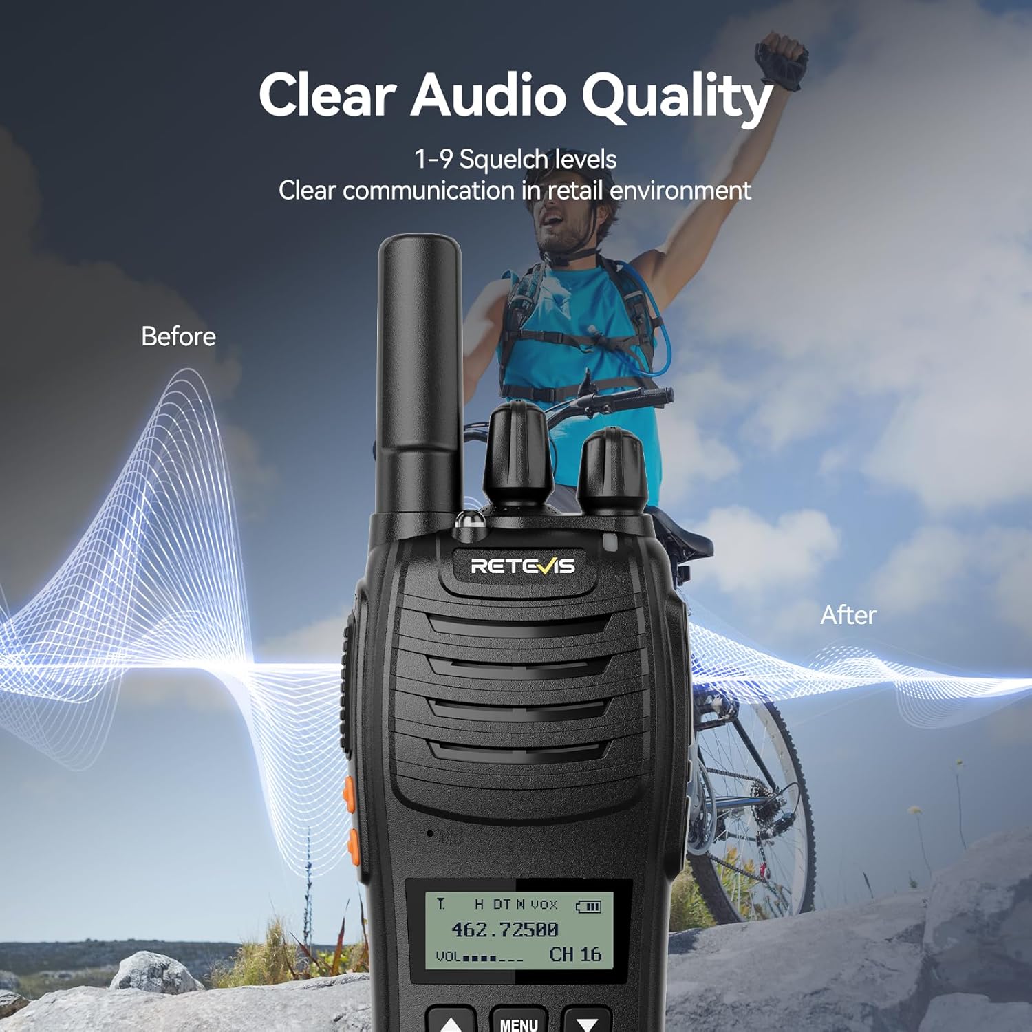 Retevis H777D Walkie Talkies(4 Pack) with AI Active Noise Cancelling Two Way Radio Earpiece(4 Pack), NOAA, Type-C Charging, Hand Free Rugged Handheld Portable FRS Rechargeable Two Way Radio