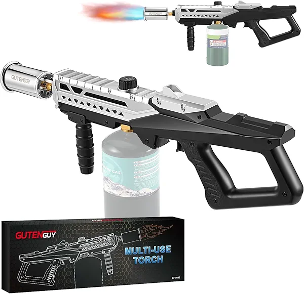 Gutenguy Powerful Propane Grill Torch Gun, Sous Vide Torch With Adjustable Flame, Flamethrower Gun Charcoal Lighter for BBQ, Campfire, Searing Steak, Cooking (Tank Not Included)