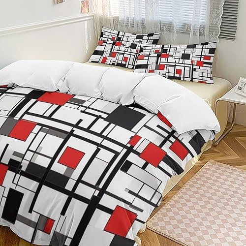 Miniatura 2 de 3 Piece Quilt Set Queen Size Spotted Leopard Print Black and White Red Checkered Comforter Set Bed Cover Blanket for All Season -1 Duvet Cover & 2