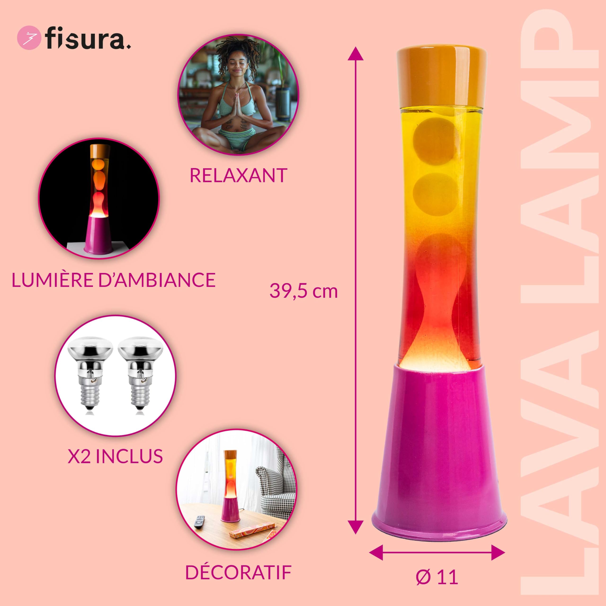 Lampe à lave dégradée rose et orange 11x11x39,5 cm avec ampoule de rechange