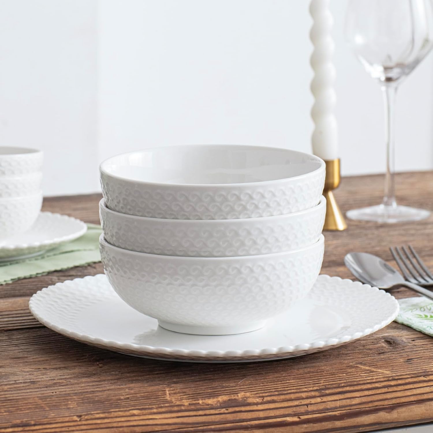 HOMBENE Dinnerware Set, 24 Piece Plates and Bowls, Porcelain Dinner Set for 6, Modern Dish Sofia Collection - Image 5