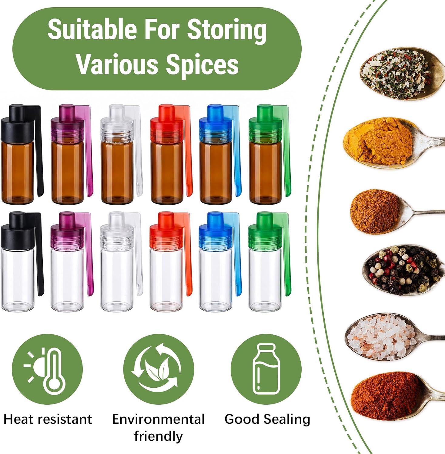 12PCS Spice Containers with Spoon Set, Mini Travel Portable Camping Seasoning Jars Vial with Storage Bag & Foldable Funnels