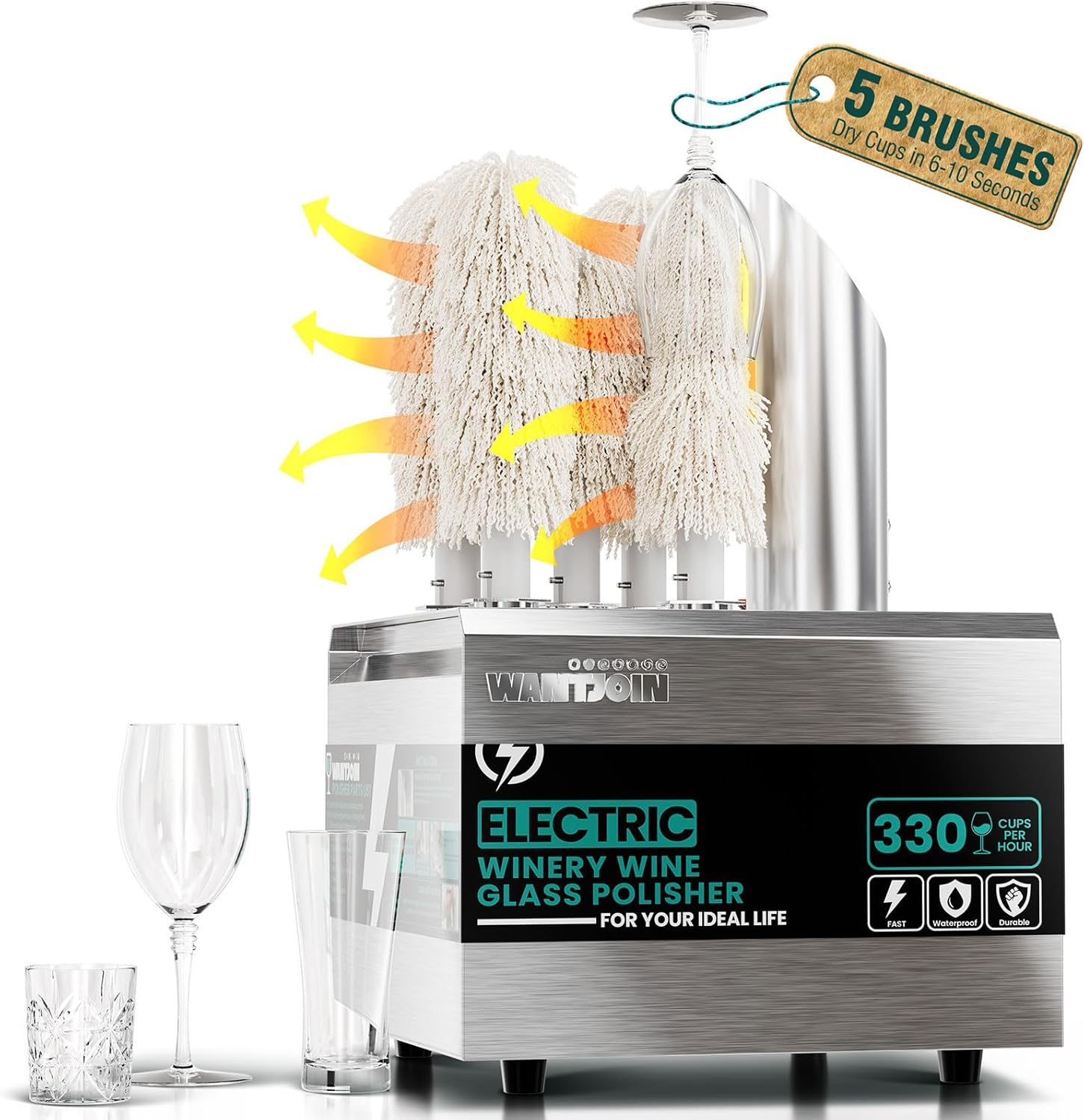Amazon.com: WantJoin Wine Glass Polisher Machine - 5 Brushes 330 Cups ...