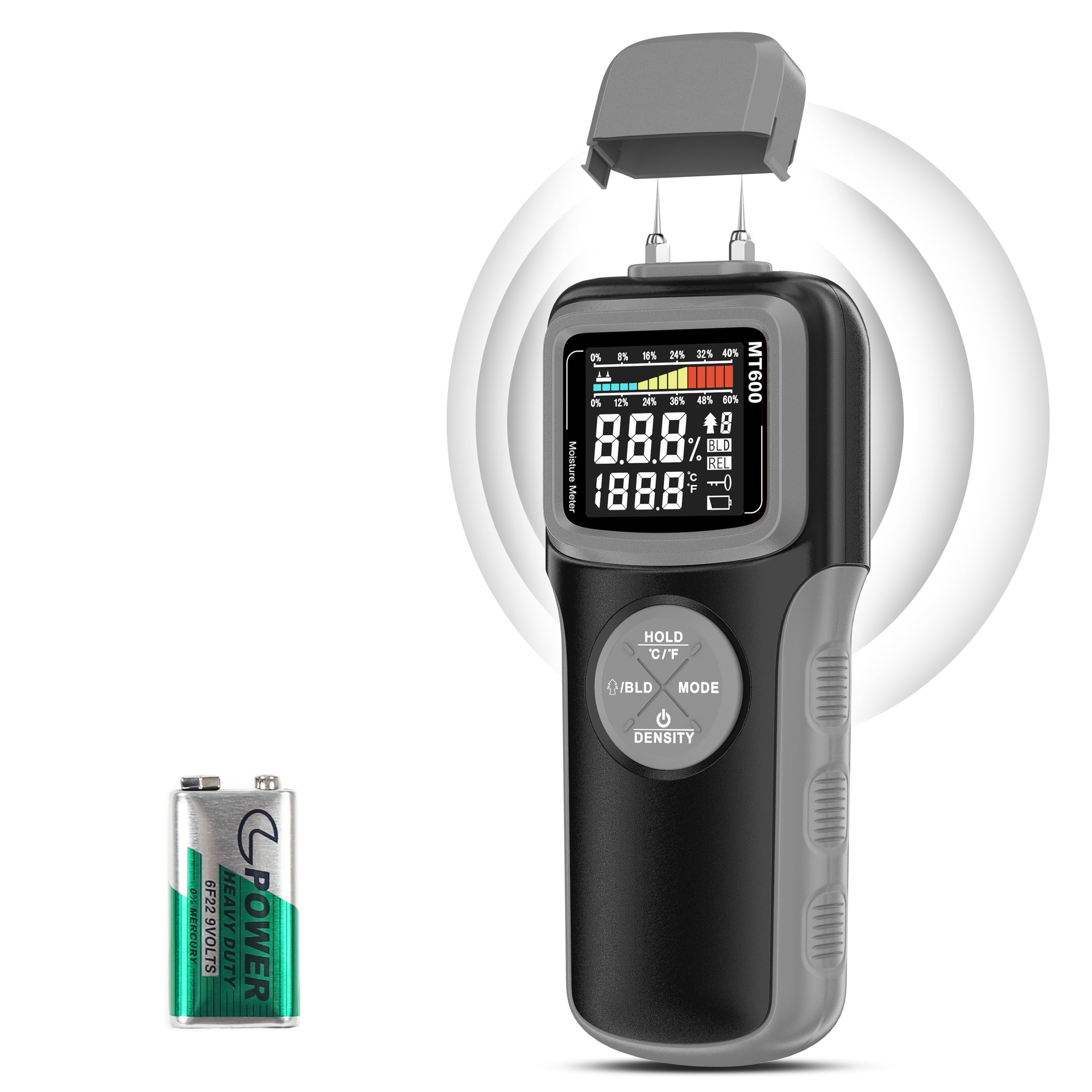 Wood Moisture Meters, Pin & Pinless 2 in 1 Moisture Detector with Upgraded Sensor & Backlit Screen, 9 Calibration for Moisture Detection in Wood, Detector for Lumber Concrete Building(Grey)