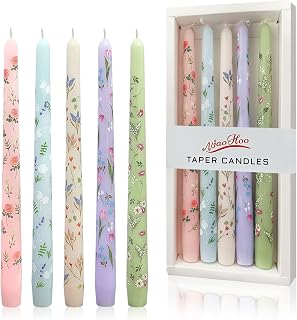 NJAO HOO Flower Candlesticks 10 in Straight Taper Candles Hand Printing Colored Candlesticks Floral Tall Tapered Candle for Spring Home Garden Decor Simple Modern, 5Pcs