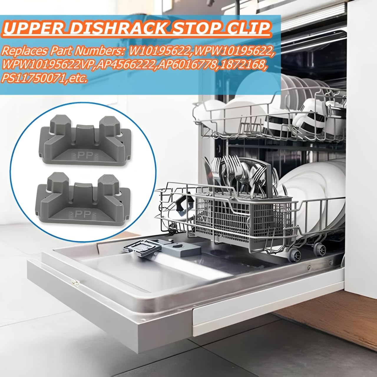4 Pack W10195622 Dishwasher Rack Stop Clip Replacement,Upper Dishrack Slide Rail Rear Stop Replaces AP4566222