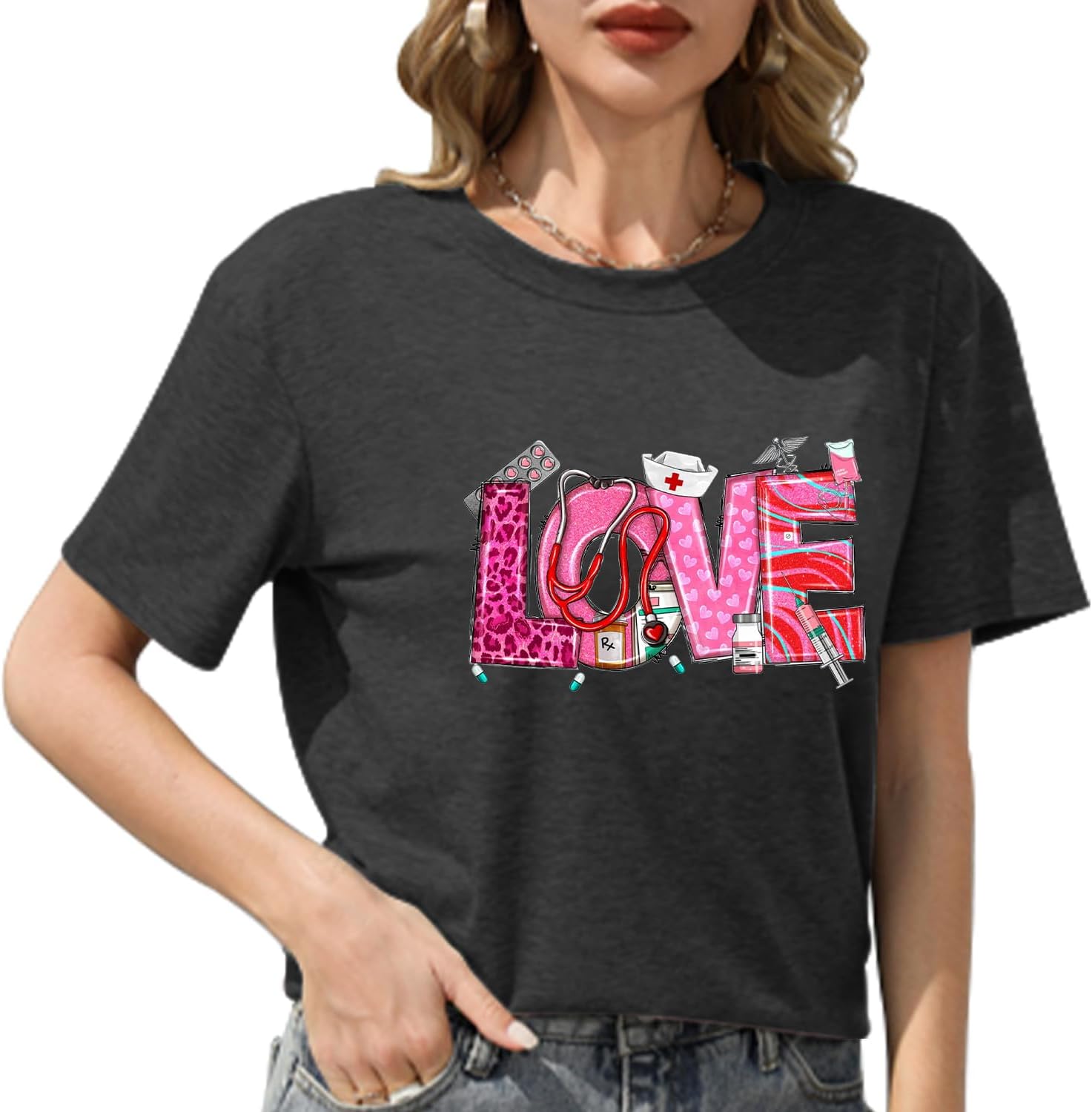 Nurse Shirt for Women Nursing Life T-Shirts Nurses Week Shirts Letter Print Tee Tops image 5