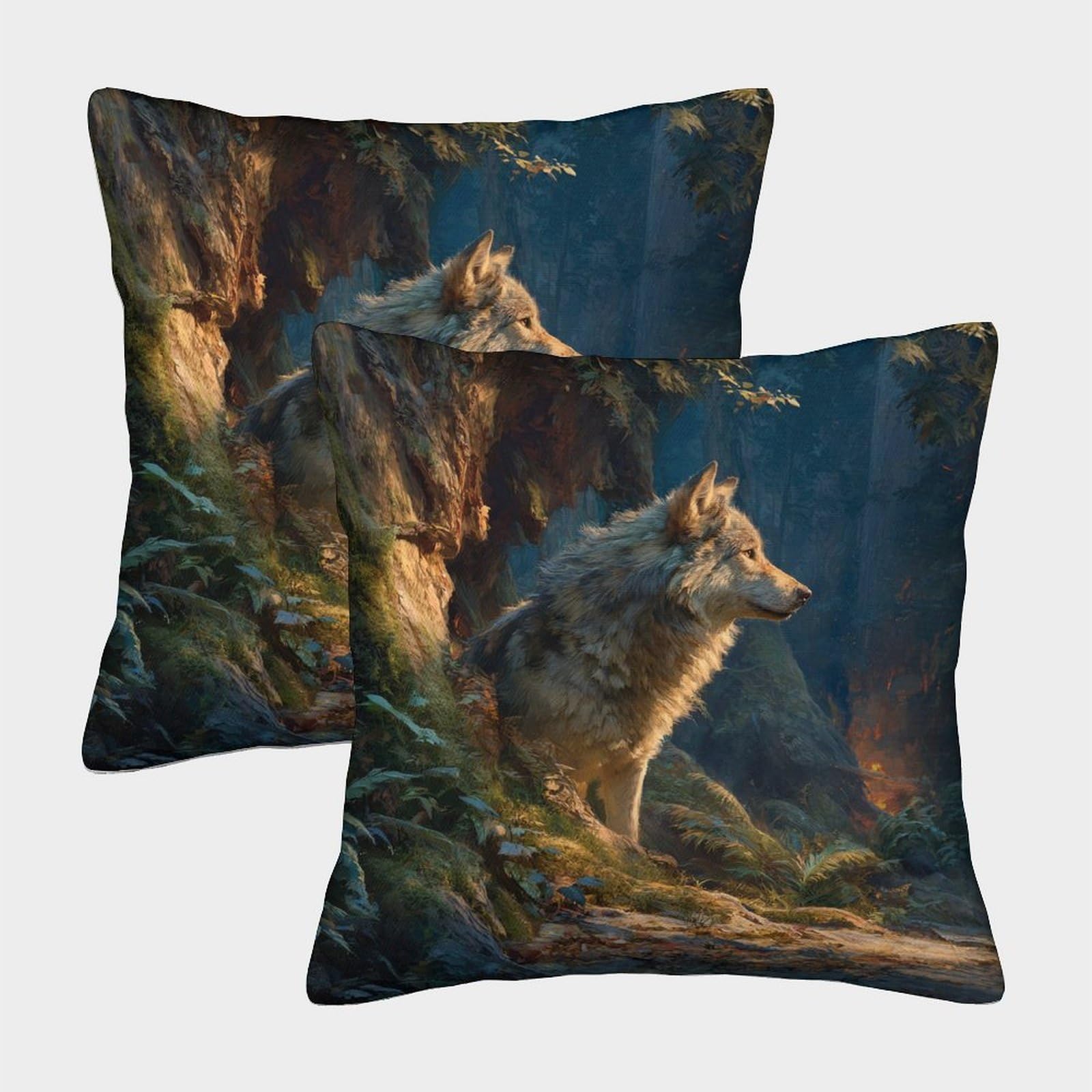 kaiyun 2 Pack Wolves That Guard The Forest Luxury Digital Printed Soft 3D Themed Square Cushion Cover 50x50cm