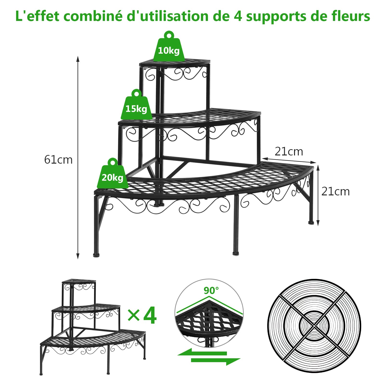 RELAX4LIFE Étagère à Fleurs Porte-Plante en Fer Forgé (Style 3, 3 niveaux)
