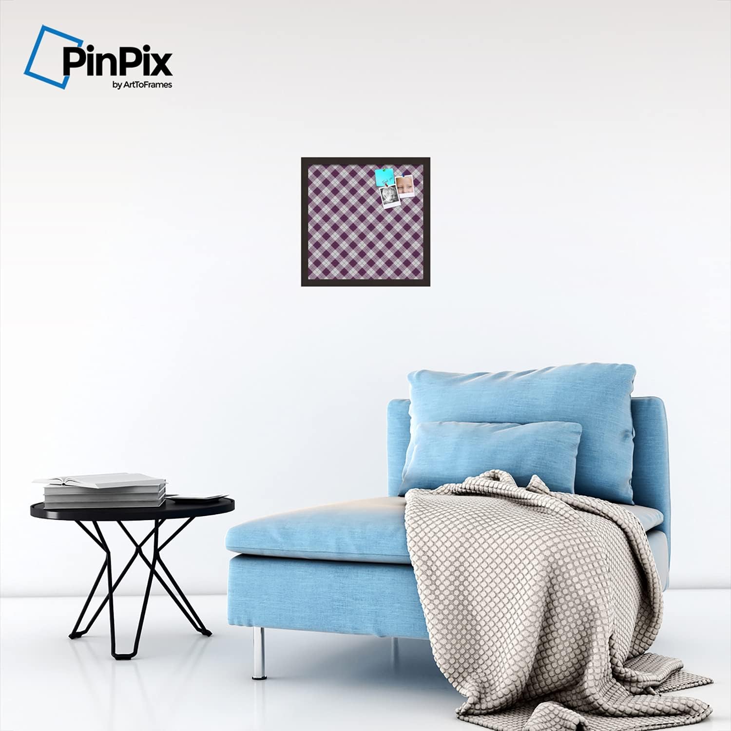 ArtToFrames 16x16 Inch Custom Cork Bulletin Board. This Argyle Dark Purple Pin Board Comes with a Fabric Style Canvas Finish, in a Coffee Frame (PinPix-632-16x16_FRBW26061)