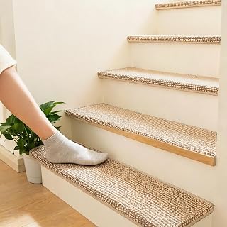 60 70 80 90 100 Cm Length Bullnose Carpet Stair Treads, Stair Treads For Wooden Steps Indoor With Lip, Non Slip Bullnose Step Treads For Marble Stairway(Pack of 8,L - W 75 x 25 cm)