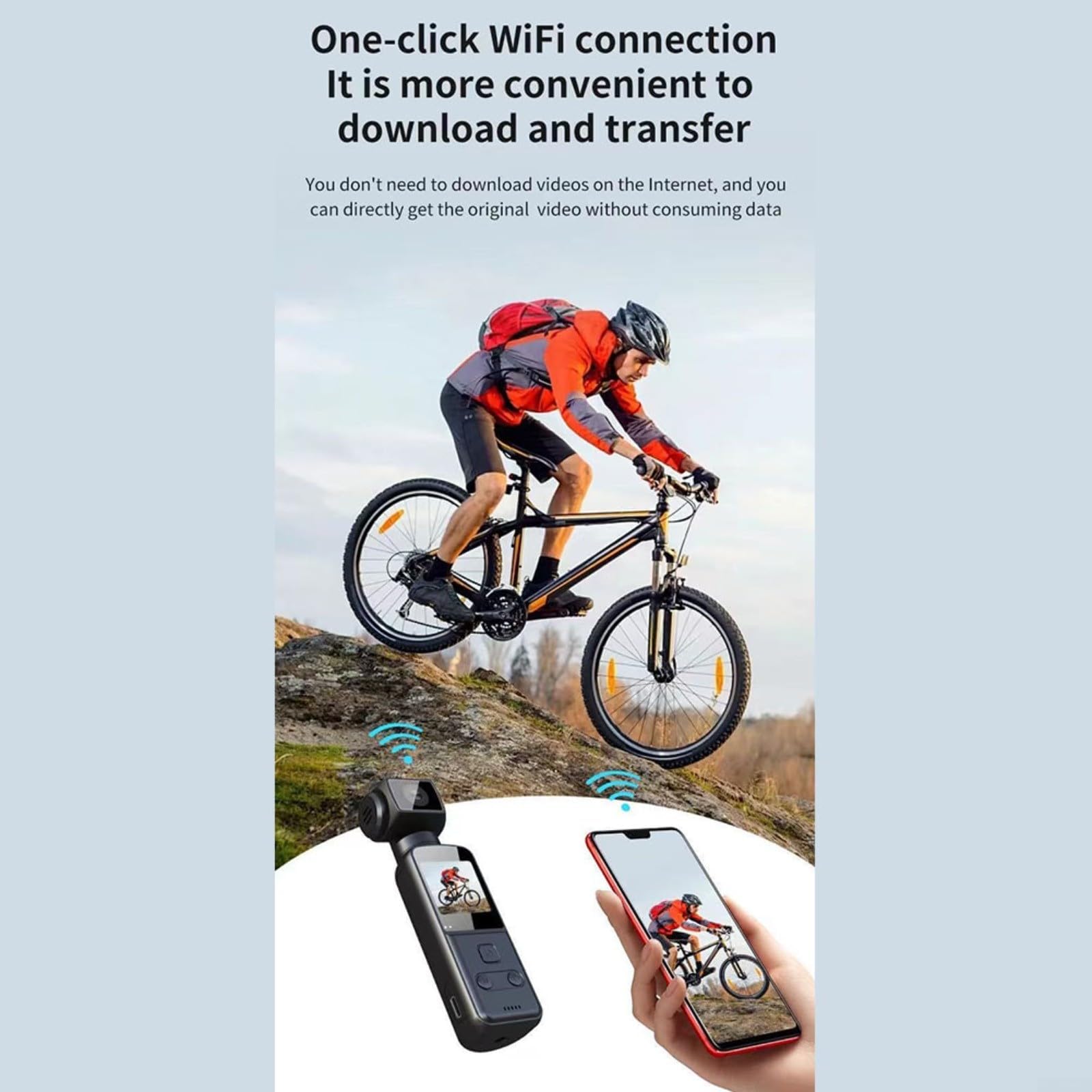 Pour caméra d'action compacte 4K, objectif rotatif 270°, stabilisation électronique, connectivité WiFi, batterie 1000 mAh, type port, sport et vlogging