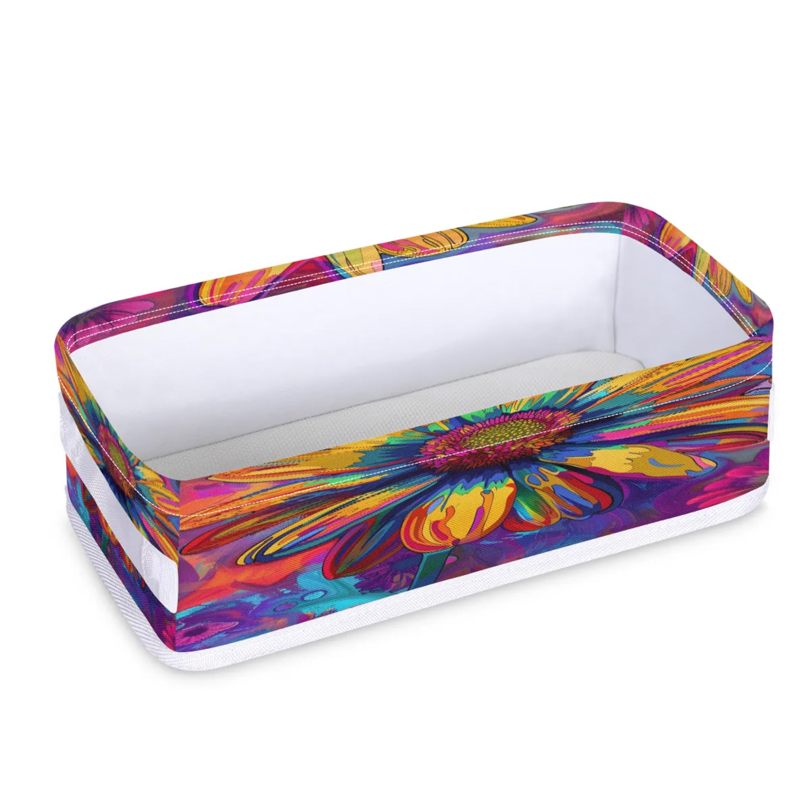 Tablerazzi Toilet Tank Topper Paper Basket with Handle, Colorful Floral Abstract Bathroom Storage Basket for Organizing, Small Fabric Storage Bins for Bathroom Decor