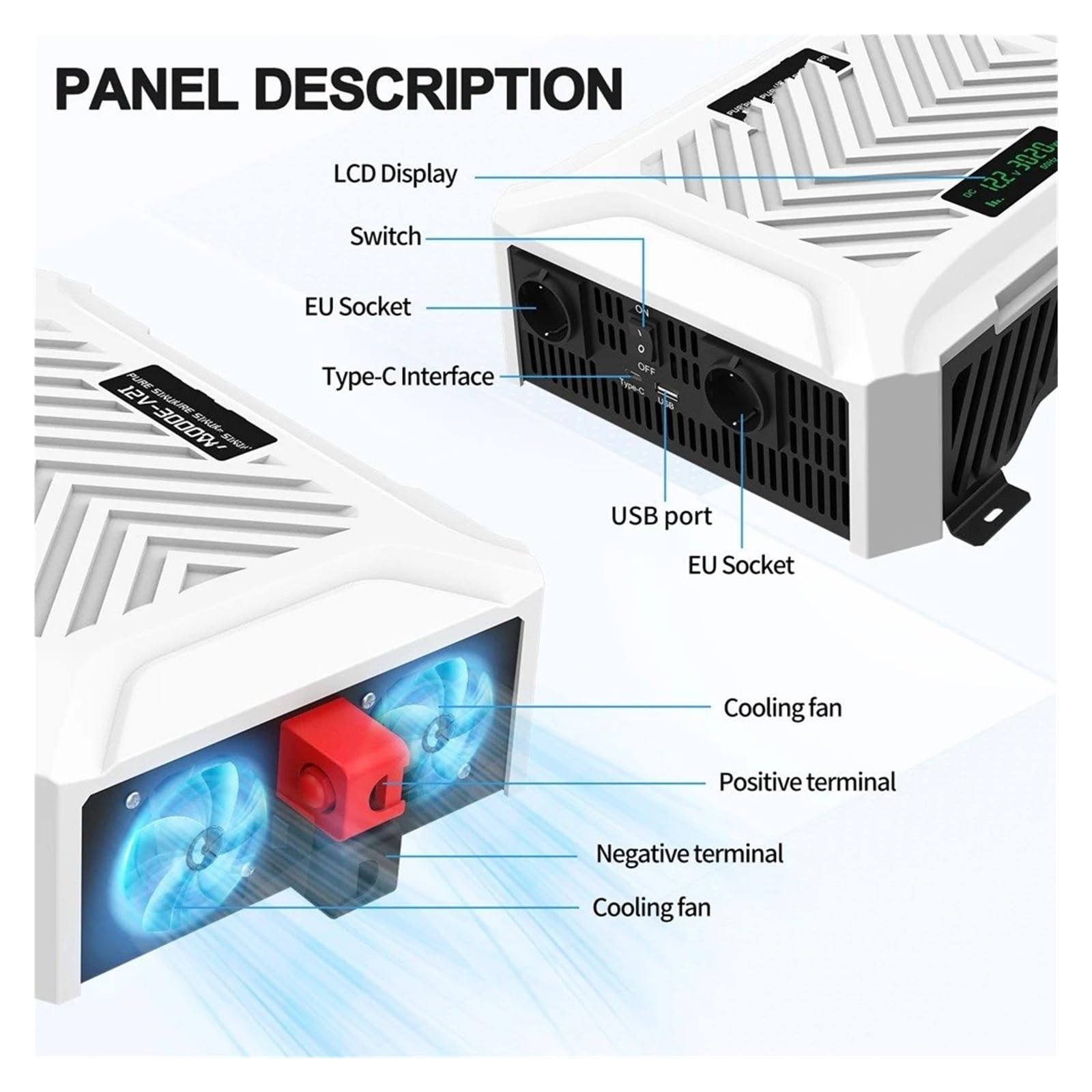 Convertidor Adaptador Energía Inversor Onda Sinusoidal para Pura DC12V 3000W 3500W Fuente Convertidor Batería Solar Pantalla LCD inversor