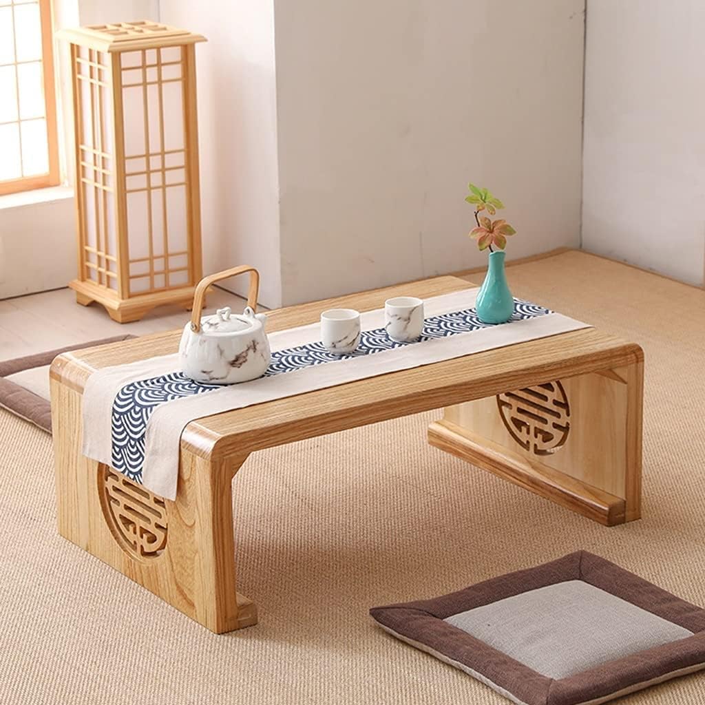 Rectangular Solid Wood Low Table Bay Window Table Japanese Tatami Tea Table Balcony Study Table Balcony Zen Simple Low Kang Table (Color : Walnut Color)
