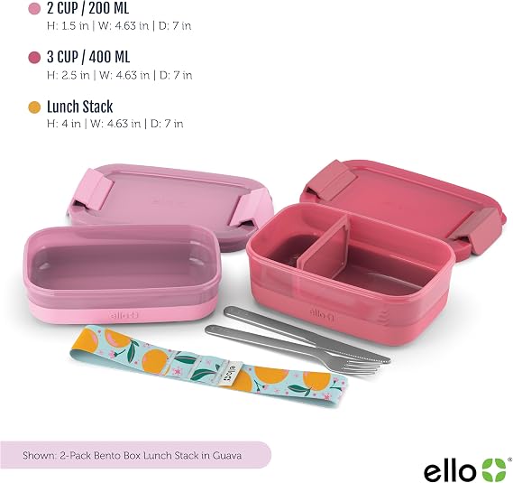 Ello Lunch Stack Bento Box, 2-Pack Guava One Size