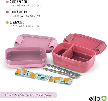 Ello Lunch Stack Bento Box, 2-Pack Guava One Size