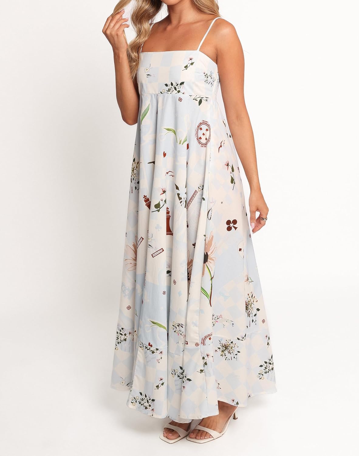 Women Spaghetti Strap Maxi Dress Colorful A Line Swing Long Smocked Picnic Dress Boho Beach Vacation Sundress - Image 3