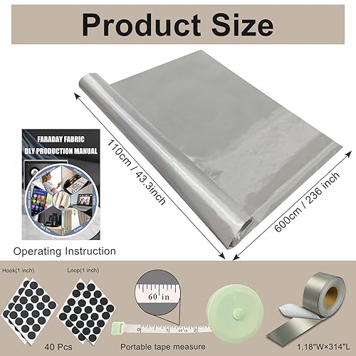 Miniatura 14 de Tela Faraday de 43 pulgadas de ancho x 118 pulgadas de largo (3 yardas) + 1.18 pulgadas de ancho x 314 pulgadas de largo, material conductor