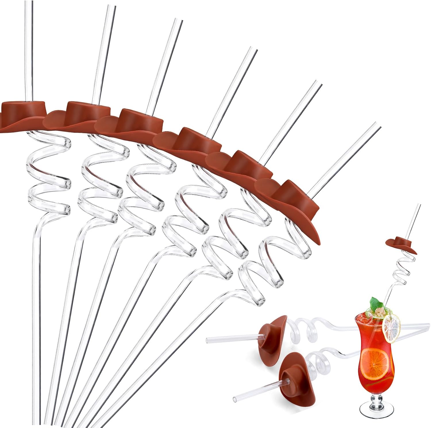Umigy 24 Pcs Mini Western Cowboy Hat Straw 70s Decorative Cowgirl Straws Bachelorette Rodeo Party Favors Western Party Decorations for Cowboy Birthday Juice Milk Drinks(Brown)
