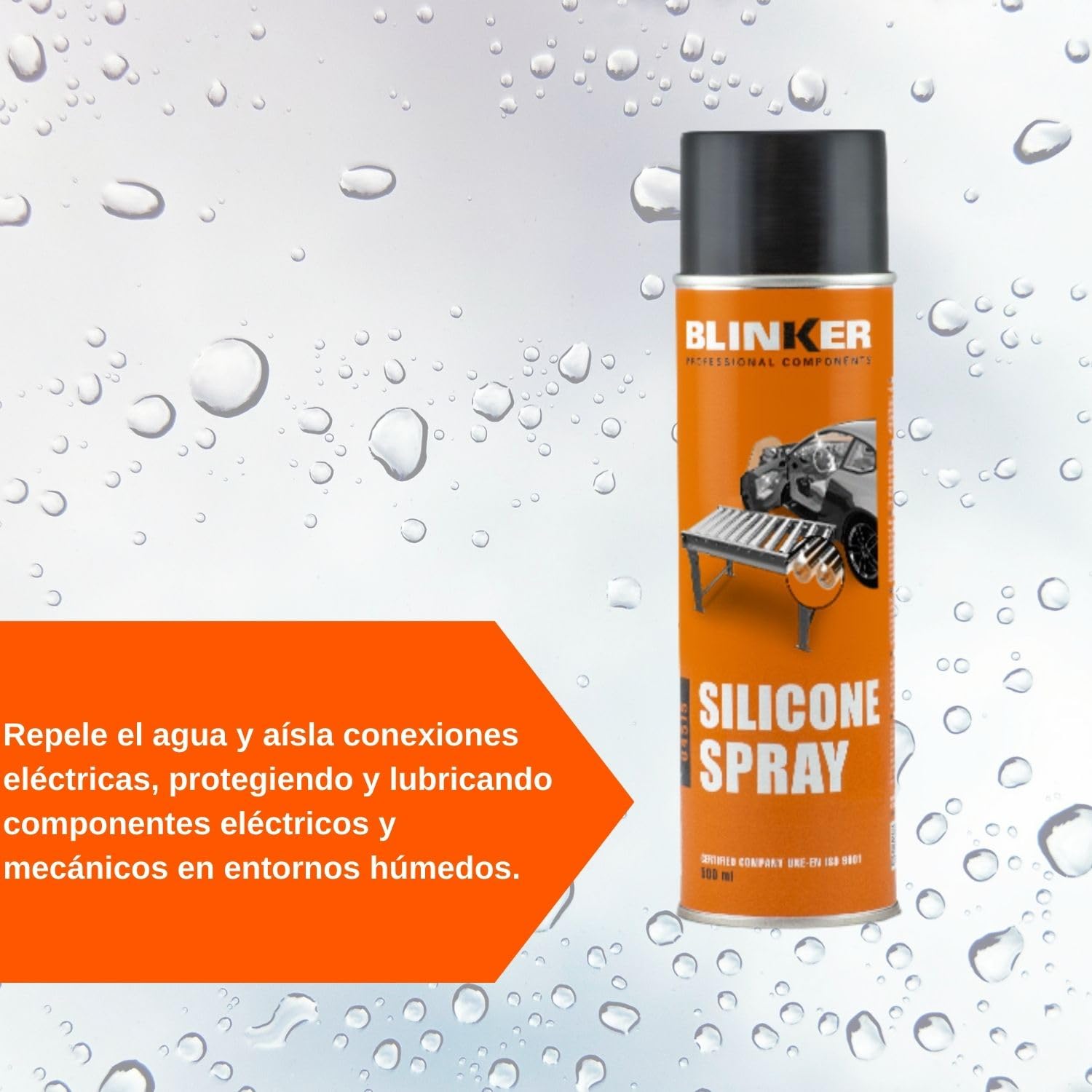 Blinker - Silicona en Spray - Lubricante Protector Antiadherente - Hidrófuga y Aislante Eléctrico - Resistente a la Corrosión y Altas Temperaturas - Ideal para Plásticos, Gomas y Metales - 500 ml