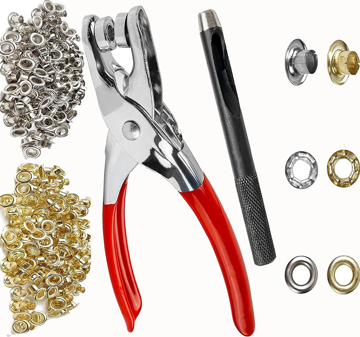 DIY Craft 500, old/Silver Eyelets Washer Kit 1/4 Inch Grommet Tool Kit, Leather Hole Punch, Grommets Kit with Eyelets in Gold and Silver for Leather, Shoes, Fabric, Belts Gromm (500)-image-28