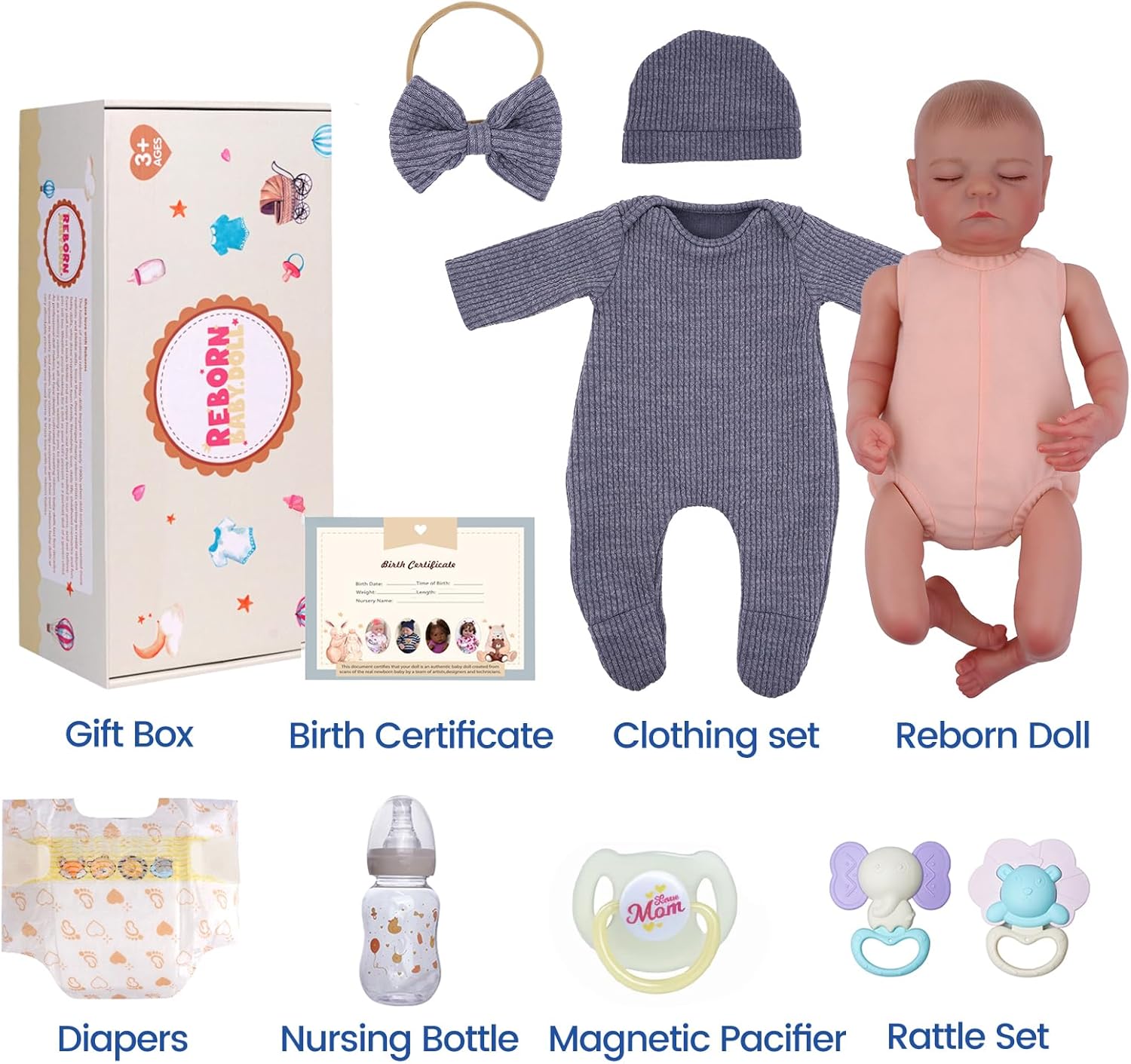 BABESIDE Lifelike Reborn Baby Dolls Boy - 18 Inch Handmade Realistic Baby Doll Soft Body Realistic-Newborn Baby Doll with Toy & Gift Box for Kids 3+