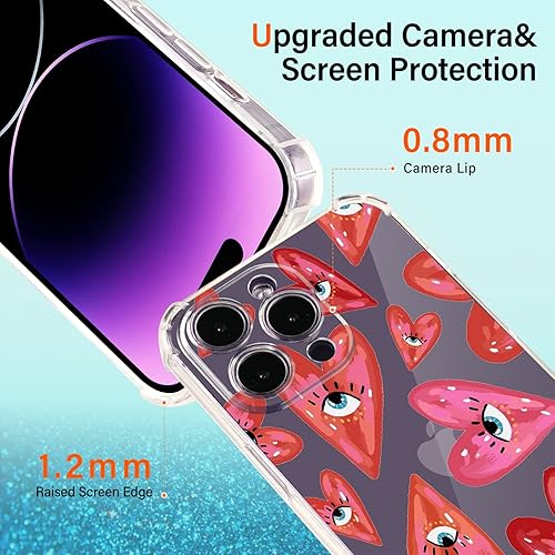 Miniatura 4 de Buffertech - Funda para iPhone 11 Pro Max con diseño de ojos rojos, patrón de corazones de amor con protector de pantalla impacto de caída de 6.6