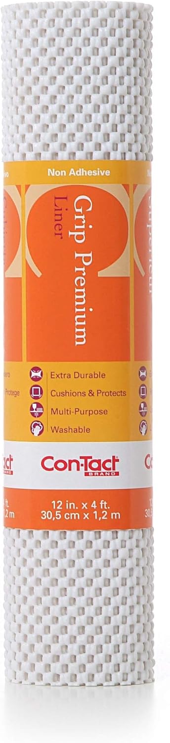 Con-Tact Brand Grip Premium Shelf Liner, Thick and Non-Adhesive Drawer Liner, Multi-Purpose and Easy to Use, 12" x 4', Bright White, Pack of 6