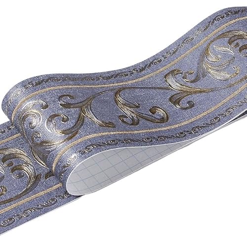 ZPFDSG Wallpaper Borders 1Roll/Pack Waistline Border Waterproof Wall Stickers 3D Relief Rustic Tile Living Room Bathroom 5M Length Self Adhesive Line(Blue Vine Flower)