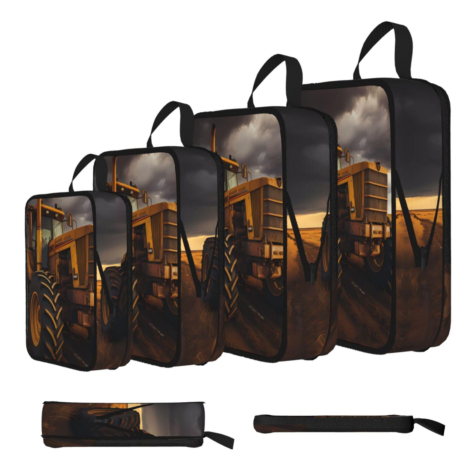 Sxzvvbn Black Tractor In The Field Compression Packing Cubes 4 Piece Set