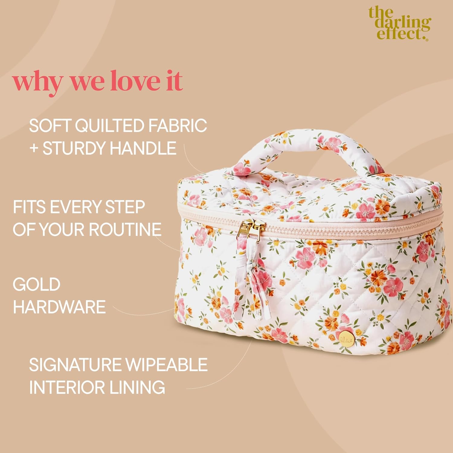 The Darling Effect Glam & Go Quilted Cosmetic Bag Endless Daydream Cream