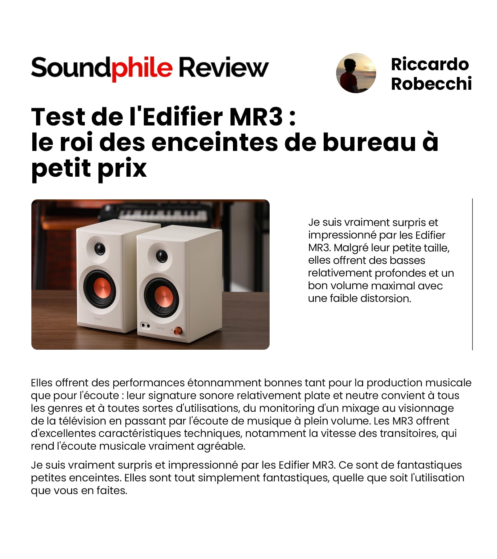 Edifier MR3 - Haut Parleurs de Studio Compacts 2.0, Hi-Res Audio, Bluetooth V5.4, Contrôles physiques, RCA, AUX, Application Mobile, 2x18W, Noir