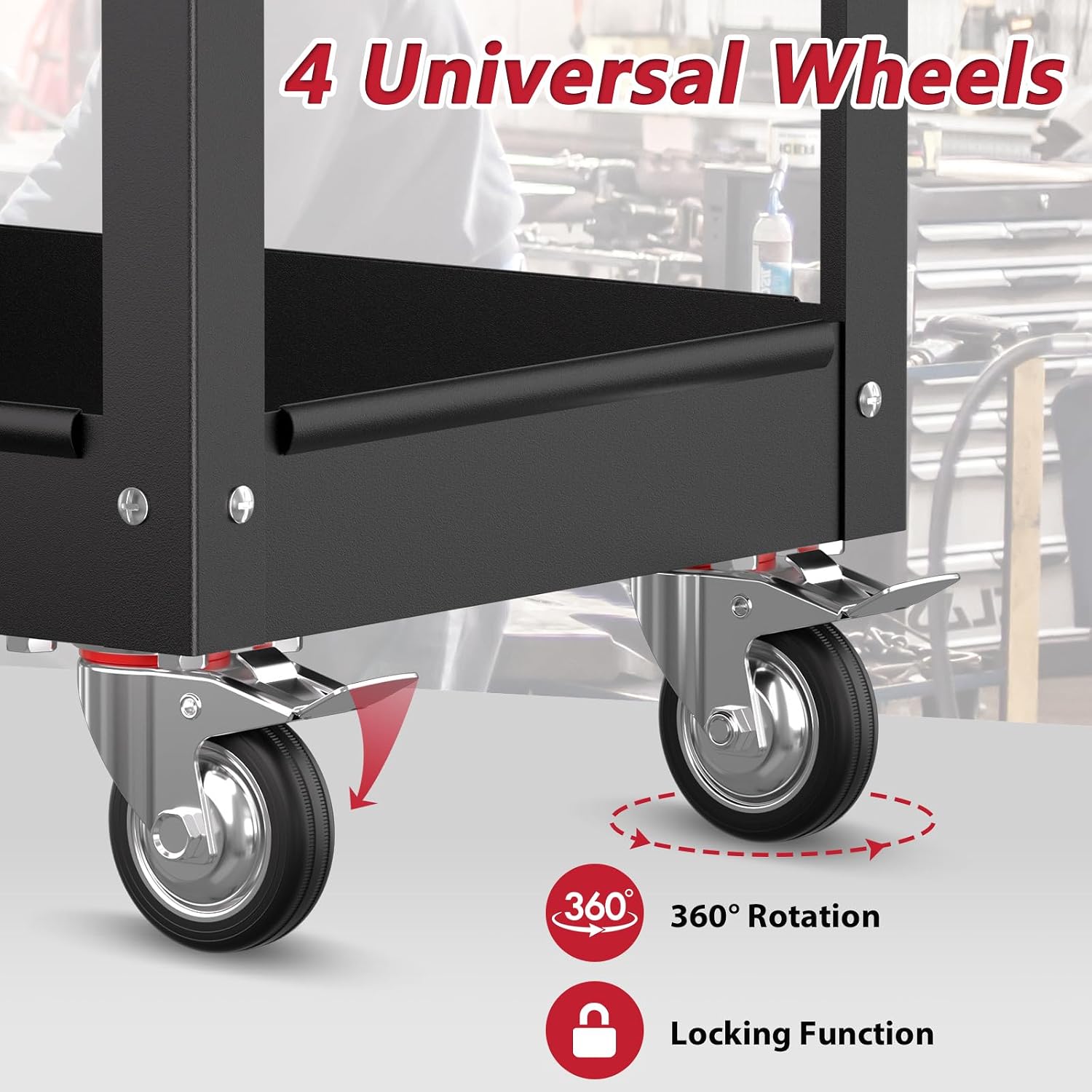 3 Tier Rolling Tool Cart on Wheels, Heavy Duty Service Cart Industrial Utility Cart with Drawer and Screwdriver Rack Pegboard, 550 LBS Mobile Tool Storage Organizer for Garage, Workshop(Black)