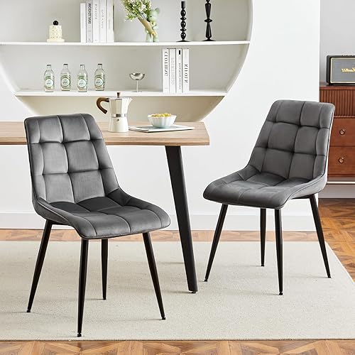 Miniatura 2 de CLIPOP Juego de 2 sillas de comedor modernas de terciopelo, sillas de comedor modernas de mediados de siglo con asiento acolchado, respaldo curvado