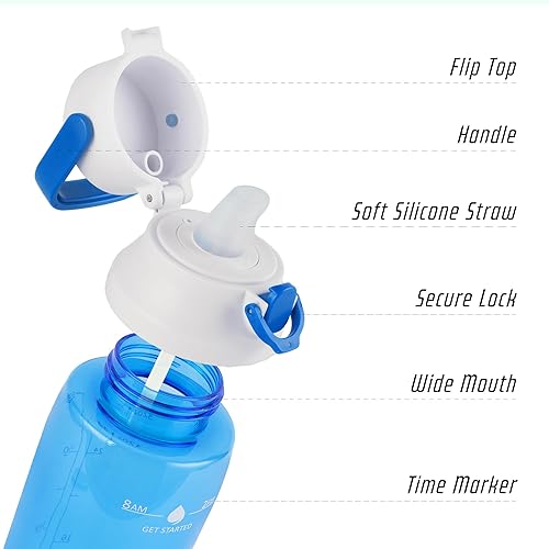 Miniatura 3 de Botella de agua de 32 onzas con popote, a prueba de fugas, no tóxica, sin BPA, botella deportiva motivacional con marcador de tiempo para garantizar
