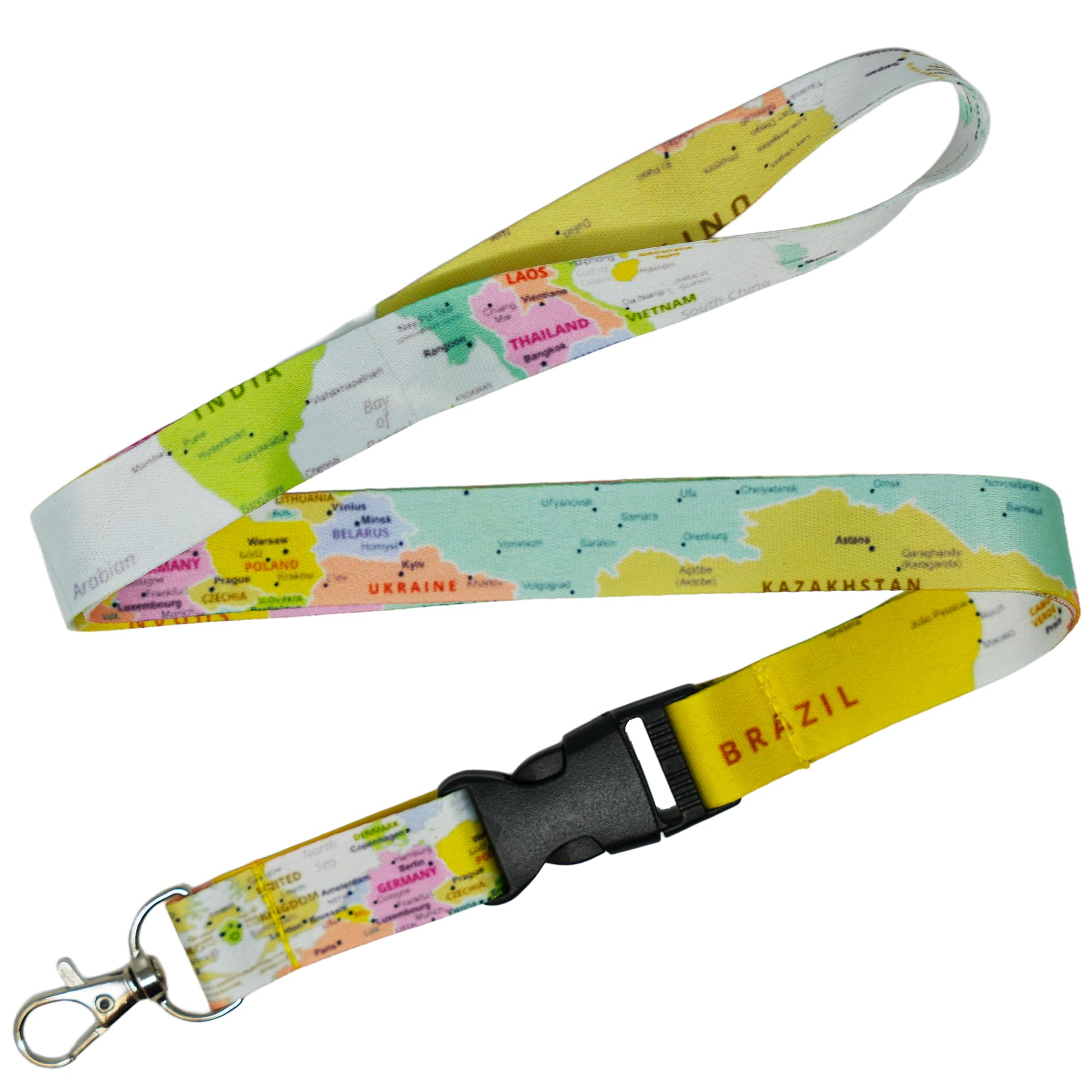 Tigoli World Map Lanyard – Geography & Travel-Inspired Design | Colourful Globe Map Print with Detachable Clip & Metal Hook | Perfect for Teachers, Travellers, Students & Explorers