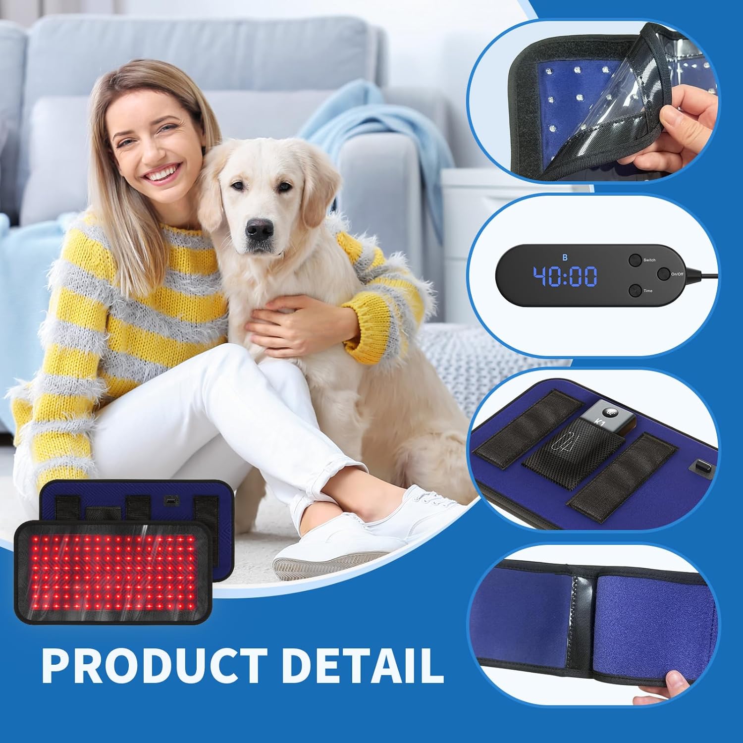 iKeener Red Light Therapy Belt for Pets, Wearable Red Infrared Light Therapy Devices for Dogs Pain Relief, 2 Modes & Adjuatable Timer