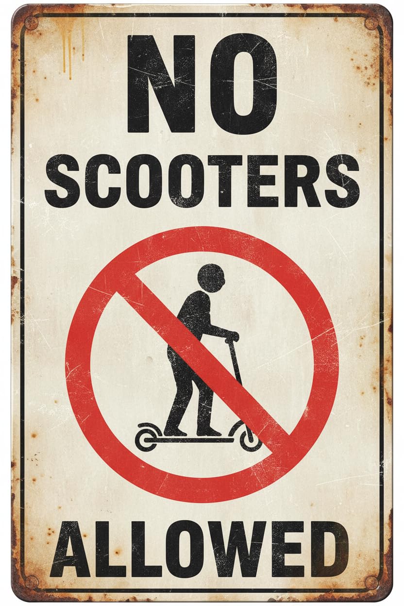 Wall Decor No Scooters Allowed With Graphic Restriction Alert Caution Warning Notice Aluminum Metal Tin 8"x12" Sign Plate Vintage Signs Plates Printed
