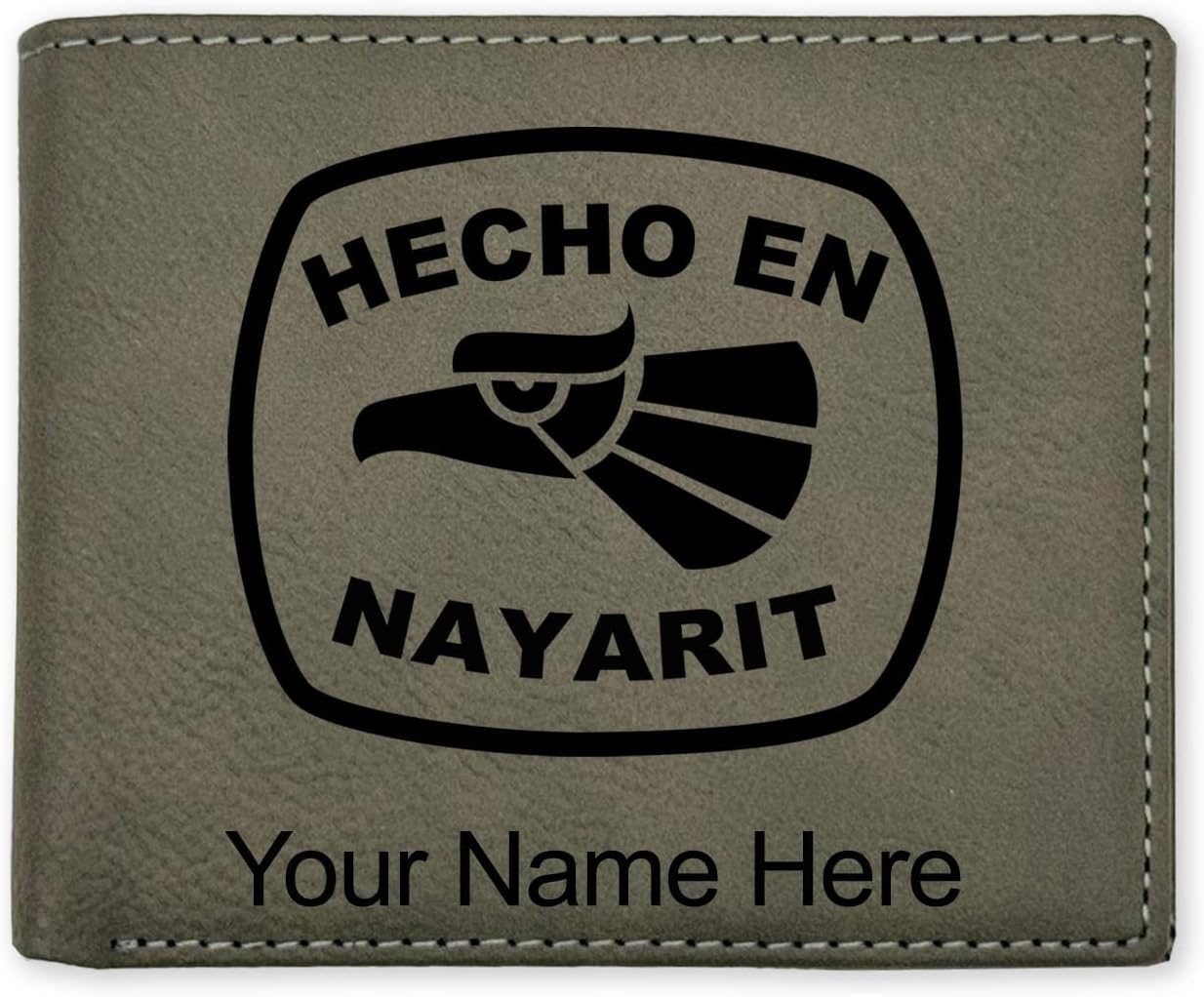 LaserGram Faux Leather Bi-Fold Wallet, Hecho en Nayarit, Personalized Engraving Included (Dark Brown)