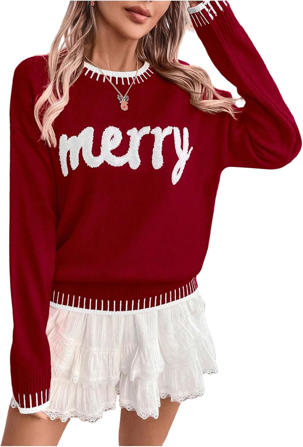 SHENHE Women's Merry Christmas Sweater Crew Neck Soft Knit Xmas Holiday Sweater Pullover
