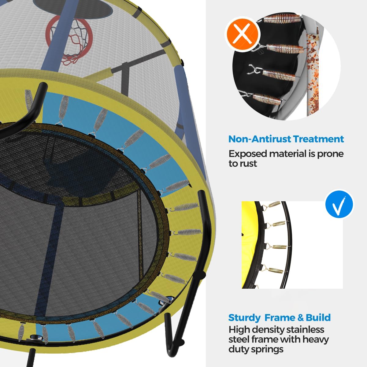 PILIN Trampoline pour Enfants, Trampoline intérieur/extérieur avec balançoire, Barres de Gymnastique, cerceaux, Panier de Basket/fléchettes Inclus, 145cmx170cm, capacité de Poids 50kg