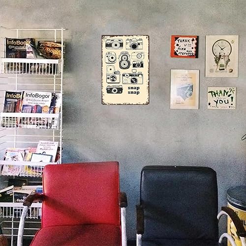 Miniatura 5 de Letreros de metal vintage, a presión, cámara retro, cámara vintage, analógico, divertido, arte de pared, póster de lata para hombre, cueva, oficina,