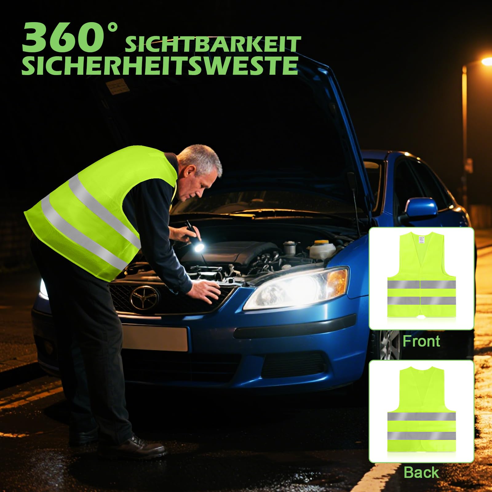 Veiligheidsvest auto, 4 stuks, veiligheidsvesten, geel, reflector gilet auto, reflecterend vest, voor chauffeurs, werknemers, outdoor enthousiastelingen, arbeiders