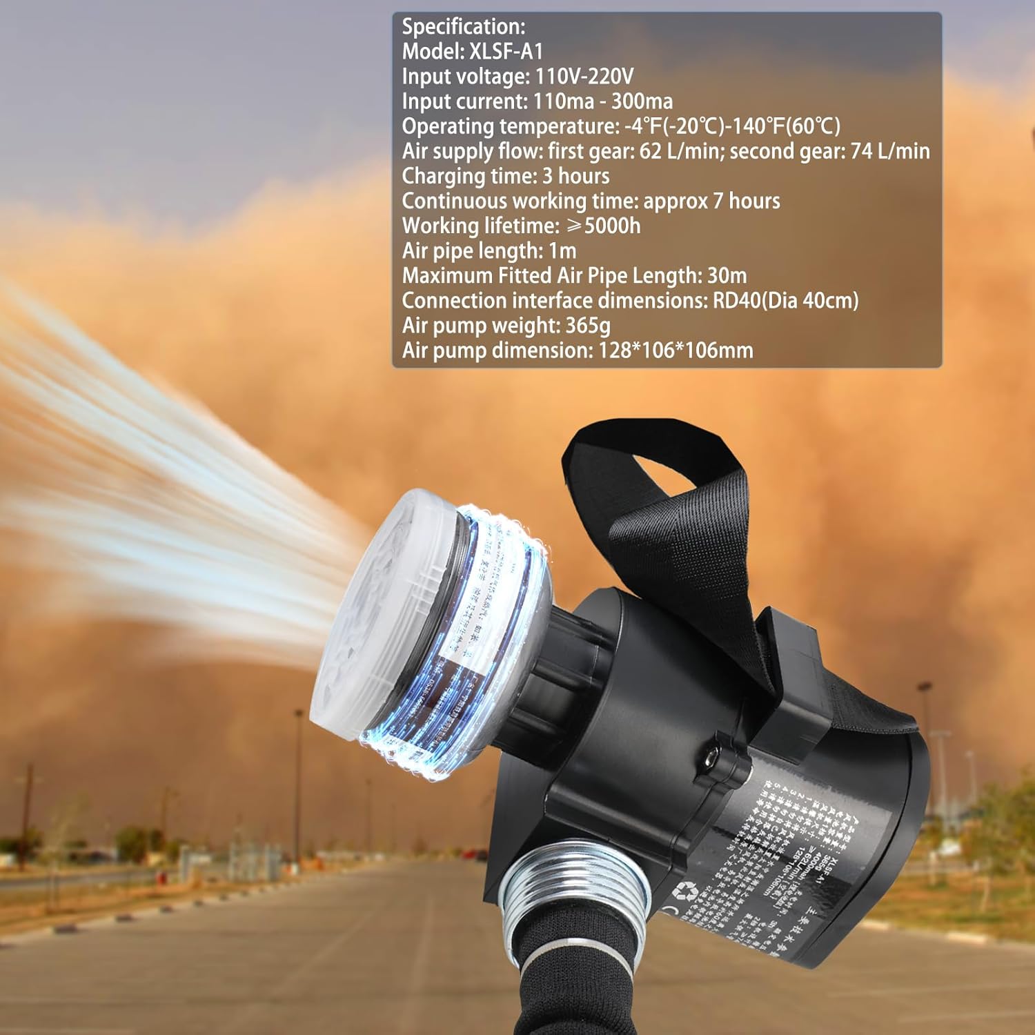 PAPR Respirator System - Powered Air Purifying Full Face Respirator Mask with 40mm Filter, 74L/min Dual Flow, 7H Runtime Gas Mask for Paint, Welding, Industrial Protection