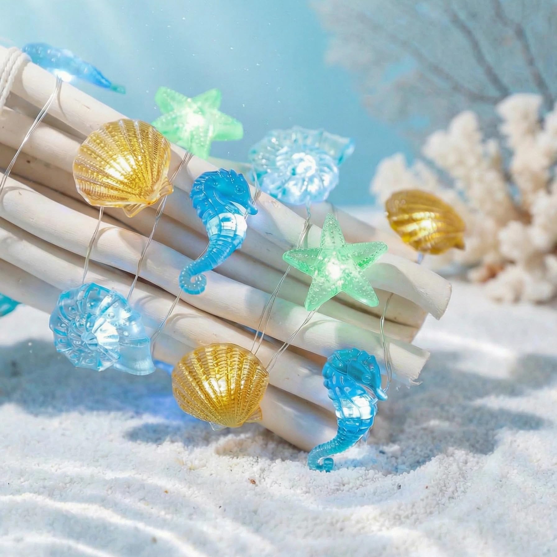 HHMTAKA Fairy Lights Battery Operated Ocean String Light Sea Shells Seahorse Star Light Beach String Light 3M 30 LEDs String Lights Decorative Fairy Light for Indoor Outdoor Christmas Decoration