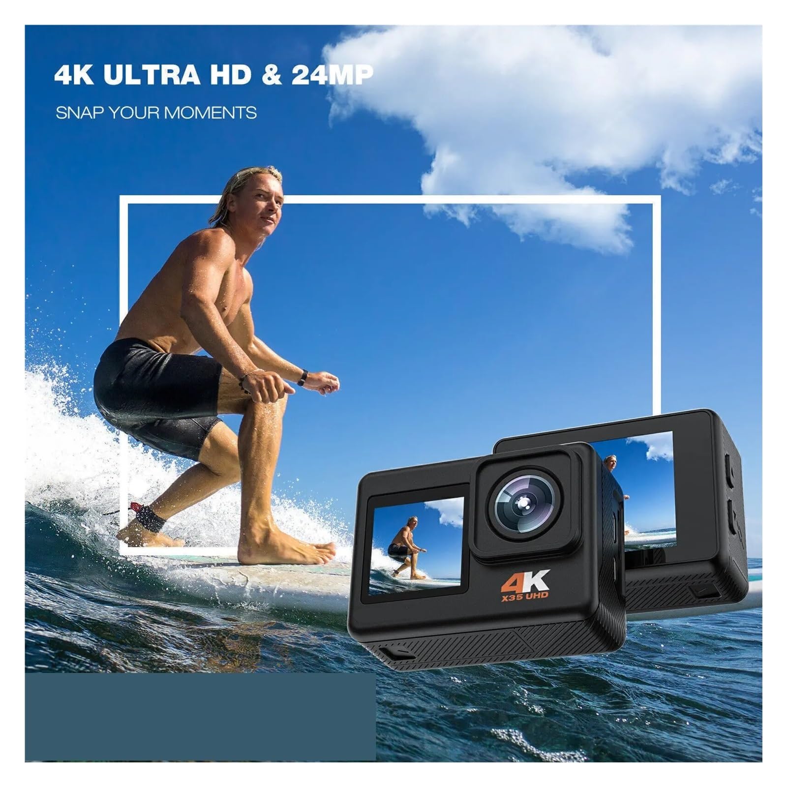Videocamera for azioni sportive 4K doppio schermo 24MP 30FPS 40M telecomando subacqueo impermeabile videocamera EIS anti-shake 170°
