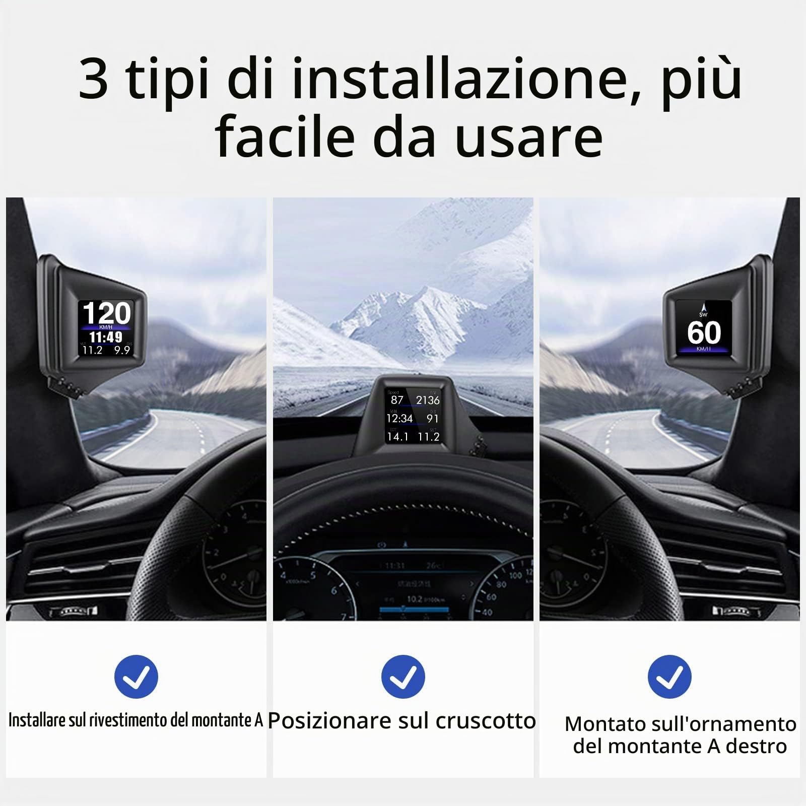 Head up Display per auto, schermo ruotabile dello strumento per auto, visualizzazione dei dati di guida, tachimetro GPS, OBD Car Head-up Display, adatto a tutte le auto