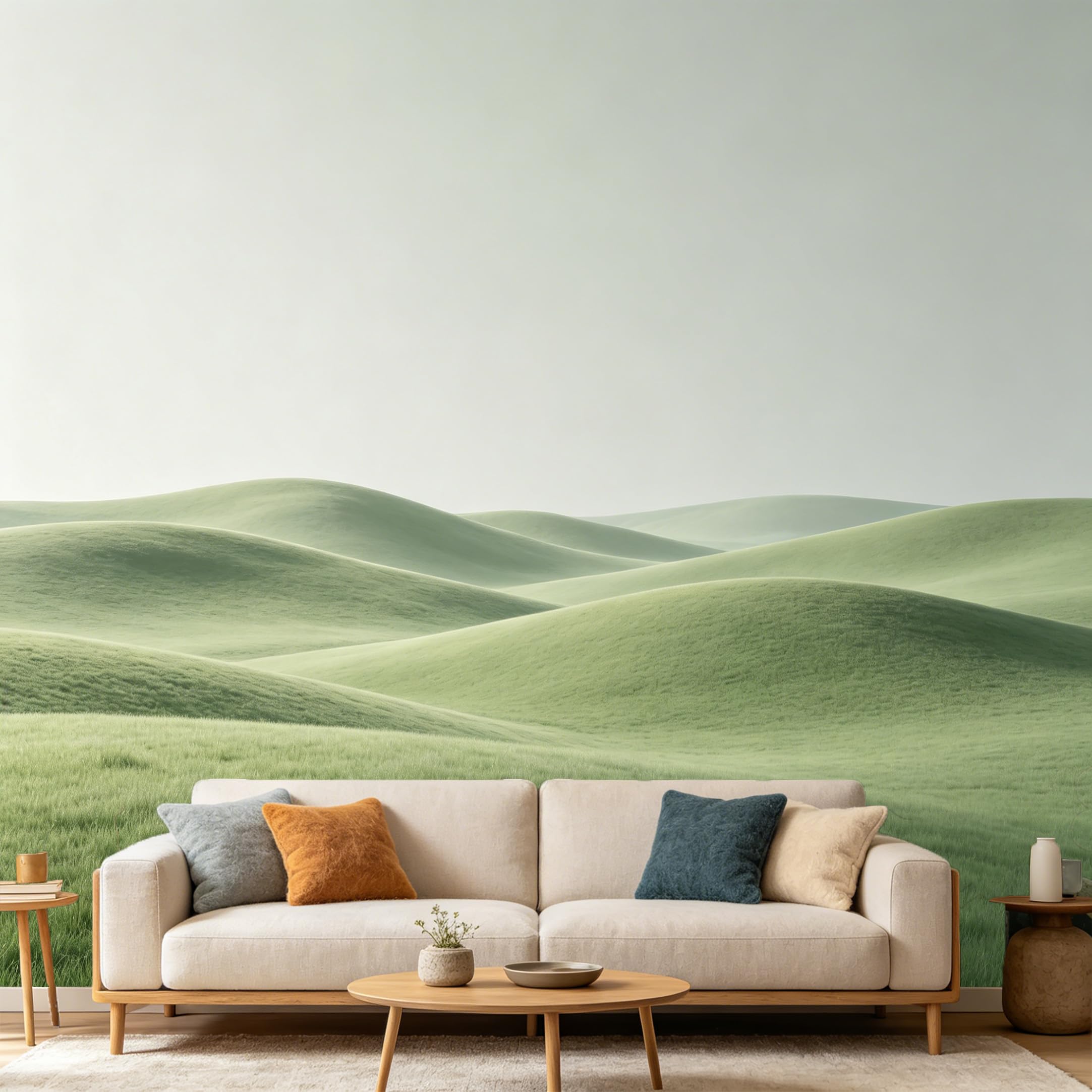 Custom Size Wall Mural Minimalist Rolling Hills Landscape Nature Scenery SelfAdhesive Art Prints wall Fabric（No PVC） Removable Wallpaper Home Bedroom Decor